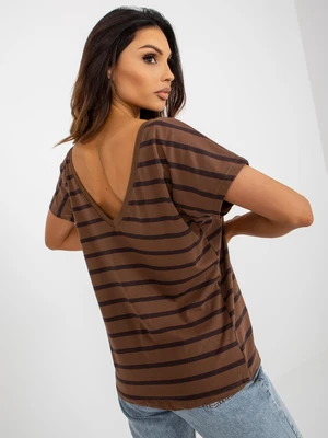 Brown T-shirt BASIC FEEL GOOD with V-neck
