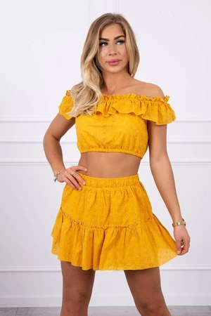 Embroidered set with mustard without shoulders