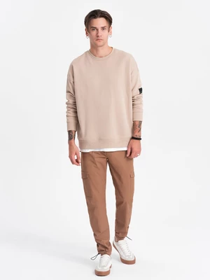Ombre Men's pants with cargo pockets and leg hem - light brown