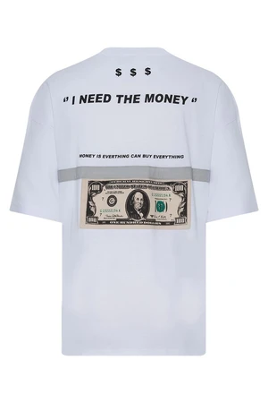 XHAN White Oversized T-shirt with Dollar Detail with a Printed Back
