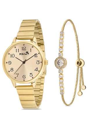 Polo Air Classic Numeral Women's Wristwatch Zircon Stone Bracelet Combination Gold Color