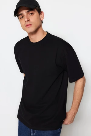 Trendyol Black Basic 100% pamut laza/kényelmes szabású póló