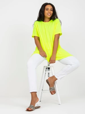 Fluo yellow viscose tunic plus size with short sleeves