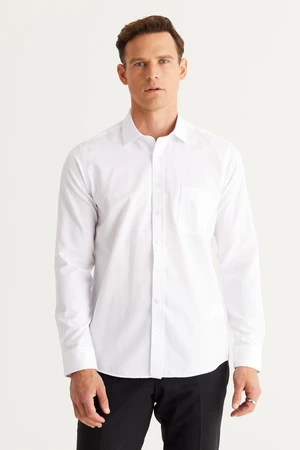 AC&Co / Altınyıldız Classics Men's White Slim Fit Slim Fit Classic Collar Cotton Dobby Shirt