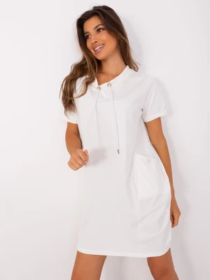 Ecru basic sweatshirt dress with pockets