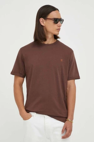 Bavlnené tričko Les Deux hnedá farba, jednofarebné, LDM101155