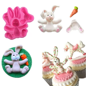 3D RABBIT Easter Bunny Silicone Mould Fondant Cake Baking Molds M116Kitchen Accessories