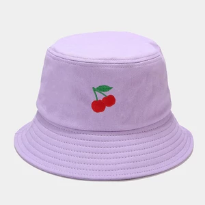 Women Summer UV Protection Fruit Pattern Embroidery Casual Cute Visor Sun Hat Bucket Hat