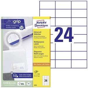 Avery-Zweckform 3474 etikety 70 x 37 mm papier  biela 2400 ks permanentné univerzálne etikety atrament, laser, kópie 100