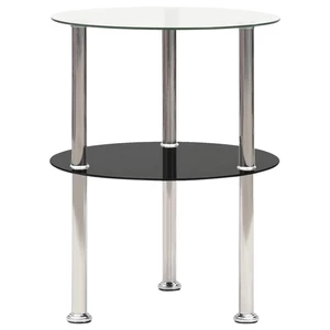 2-Tier Side Table Transparent & Black 15" Tempered Glass