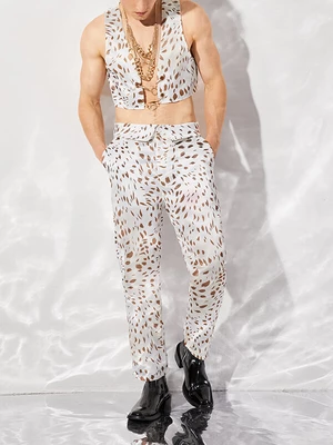 Men Leopard Print Crop Waistcoat & Pants Two Pieces Outfits