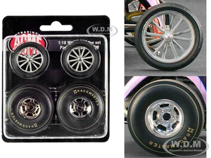 Altered Dragster Chrome Wheels and Tires Set of 4 pieces from "Mondello and Mastsubara Altered Dragster" for 1/18 Scale Models by ACME