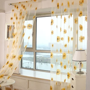 Honana WX-C4 1x2m Sun Flower Voile Curtain Transparent Panel Window Room Divider Sheer Curtain Home Decor