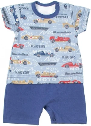 MBaby Bavlněné body s nohavičkami Retro Cars - jeans, vel. 68 (3-6m)