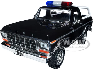 1978 Ford Bronco Police Car Unmarked Black with White Top "Law Enforcement and Public Service" Series 1/24 Diecast Model Car by Motormax