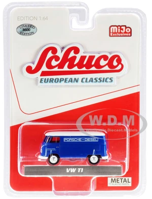 Volkswagen T1 Panel Bus "Porsche Diesel" Blue with White Top "European Classics" Series Limited Edition to 3600 pieces Worldwide 1/64 Diecast Model b