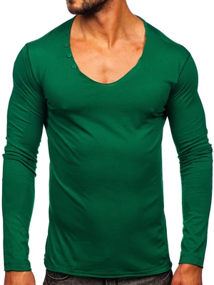 Zelené pánské tričko s dlouhým rukávem bez potisku Bolf 547