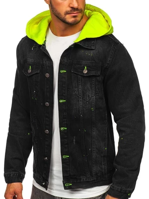 Černá pánská džínová bunda s kapucí Bolf 1-2