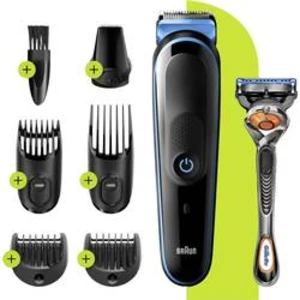 Zastřihovač vousů, zastřihovač vlasů, holicí strojek na tvář Braun Multi-Grooming-Kit MGK5245, omyvatelný, černá, modrá