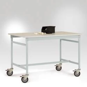 Manuflex LB4053.7035 Odkládací stolek ESD ZÁKLADNÍ mobilně se kaučuk stolní deska ve světle šedá RAL 7035, Šxhxv: 1500 x 600 x 850 mm