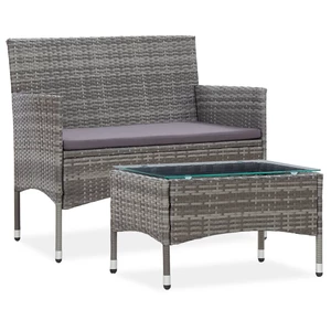 2 Piece Garden Lounge Set with Cushion Poly Rattan Gray
