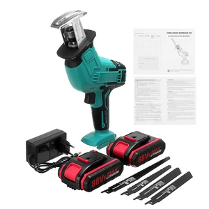 Rechargeable Cordless Reciprocating Saw Handheld Woodorking Wood Cutter W/ None/1/2 Battery & 4PCS Saw Blades Electric S
