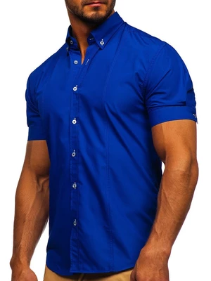 Kráľovský modrá pánska elegantá košeľa s krátkymi rukávmi BOLF 5535