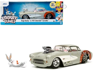 1957 Chevrolet Corvette Beige with Pink Interior with Bugs Bunny Figure "Looney Tunes" "Hollywood Rides" Series 1/24 Diecast Model Car by Jada