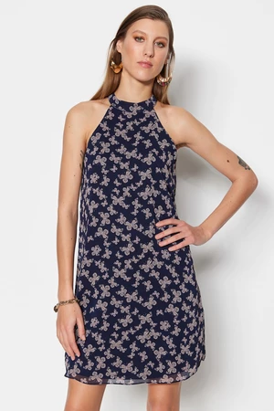 Trendyol Navy Blue Straight Cut Mini Woven Lined Floral Woven Dress