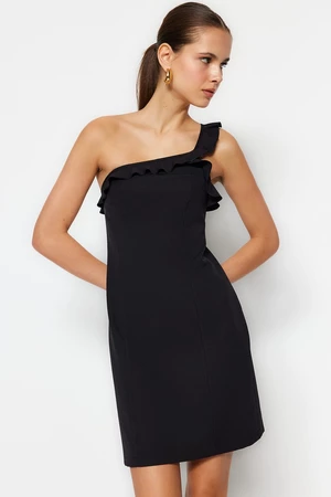 Trendyol Black Fitted Mini Woven Ruffle Detail Woven Dress