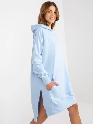 Light blue sweatshirt basic dress with hood