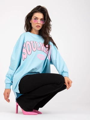 Light blue and pink sweatshirt with colorful print