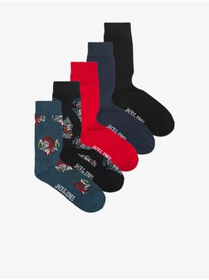 Jack & Jones Sada pěti párů pánských ponožek v černé, červené a modré barvě Jack - Pánské