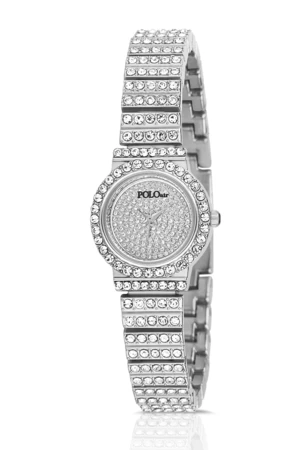 Polo Air Elegant Vintage Women's Wristwatch with Lots of Stones in Silver Color