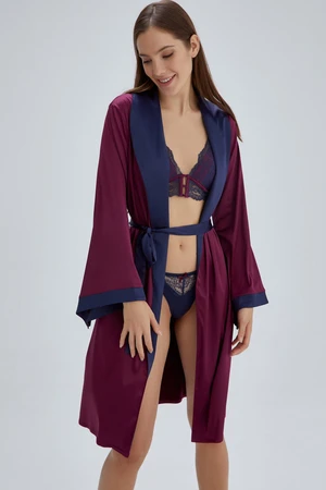 Dagi Women's Navy-burgundy Kimono Dressing Gown