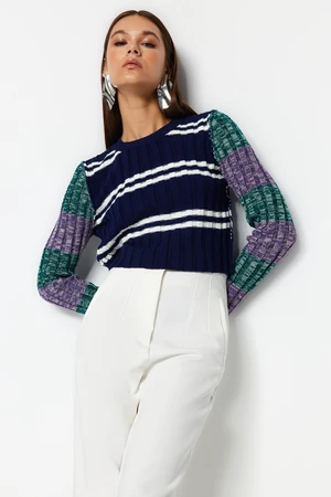 Trendyol Navy Blue Super Crop Reverse Stitch Detail Knitwear Sweater