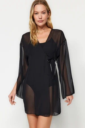 Trendyol Black Lace Detailed Chiffon Woven Dressing Gown