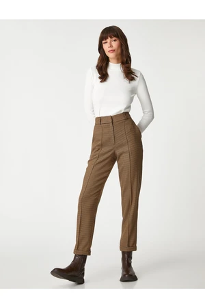 Koton Crowbar Pattern Carrot Pants Ribbed with Pockets