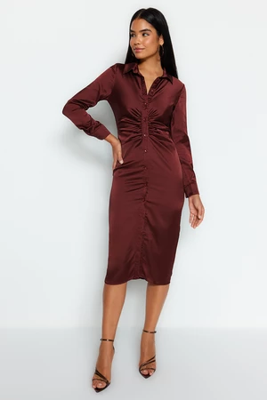 Trendyol Brown Wrap-around Woven Satin Shirt Woven Dress
