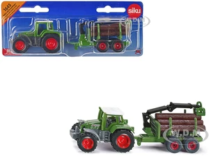 Fendt Favorit 926 Tractor and Forestry Trailer with Crane Green with Logs Diecast Model by Siku