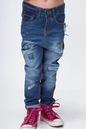 Denim jeans with lowered crotch