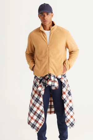 AC&Co / Altınyıldız Classics Men's Caramel Anti-pilling Non-Pilling Standard Fit Stand-Up Bato Collar Sweatshirt Fleece Jacket