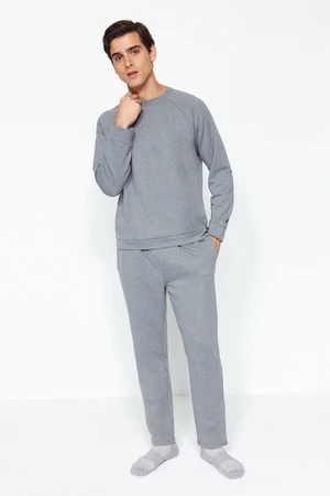 Trendyol Men's Dark Gray Regular Fit Knitted Pajamas Set.