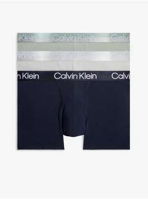 Calvin Klein Set of three men's boxer shorts in navy blue, light gray and light green ba - Men