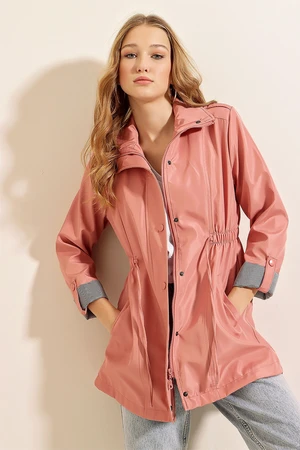 Bigdart 10322 Trench Coat with Pleated Waist - Pink