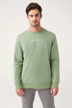 Avva Men's Aqua Green Crew Neck Printed Cotton Standard Fit Regular Fit Sweatshirt