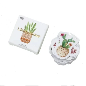 46pcs Boxed Stickers creative plant album decoration sticker green Potted cactus green plants DIY Decorative scrapbook 45MM