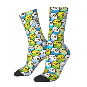 Fashion Printing Bunches Of Budgies Socks for Women Men Stretch Summer Autumn Winter Budgerigar Parrot Birds Crew Socks