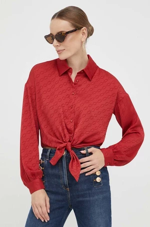 Košile Guess dámská, červená barva, relaxed, s klasickým límcem