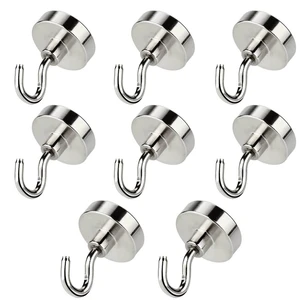 8PCS Strong Neodymium Magnetic Hook Hold Up To 12kg 5Pounds Diameter 20mm Magnets Quick Hook For Home Kitchen Workplace etc